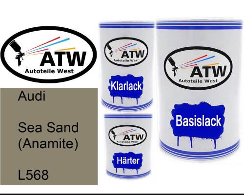 Audi, Sea Sand (Anamite), L568: 500ml Lackdose + 500ml Klarlack + 250ml Härter - Set, von ATW Autoteile West.